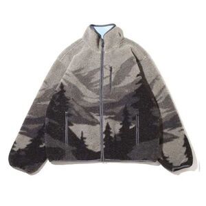 NWT Atmos mens Mountain Graphic jacket Zip Up Fleece print gray black M